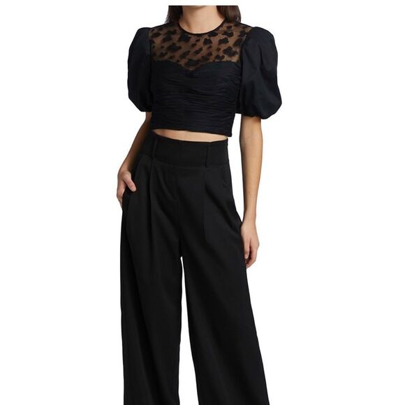 AMUR Bubble-Sleeve Cropped Blouse size 2 - Picture 4 of 10